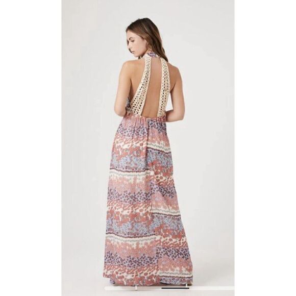 Forever 21 Maxi Dress Bohemian Retro, Hippie Long Sleeve Orange Rayon Sz M - Picture 2 of 9